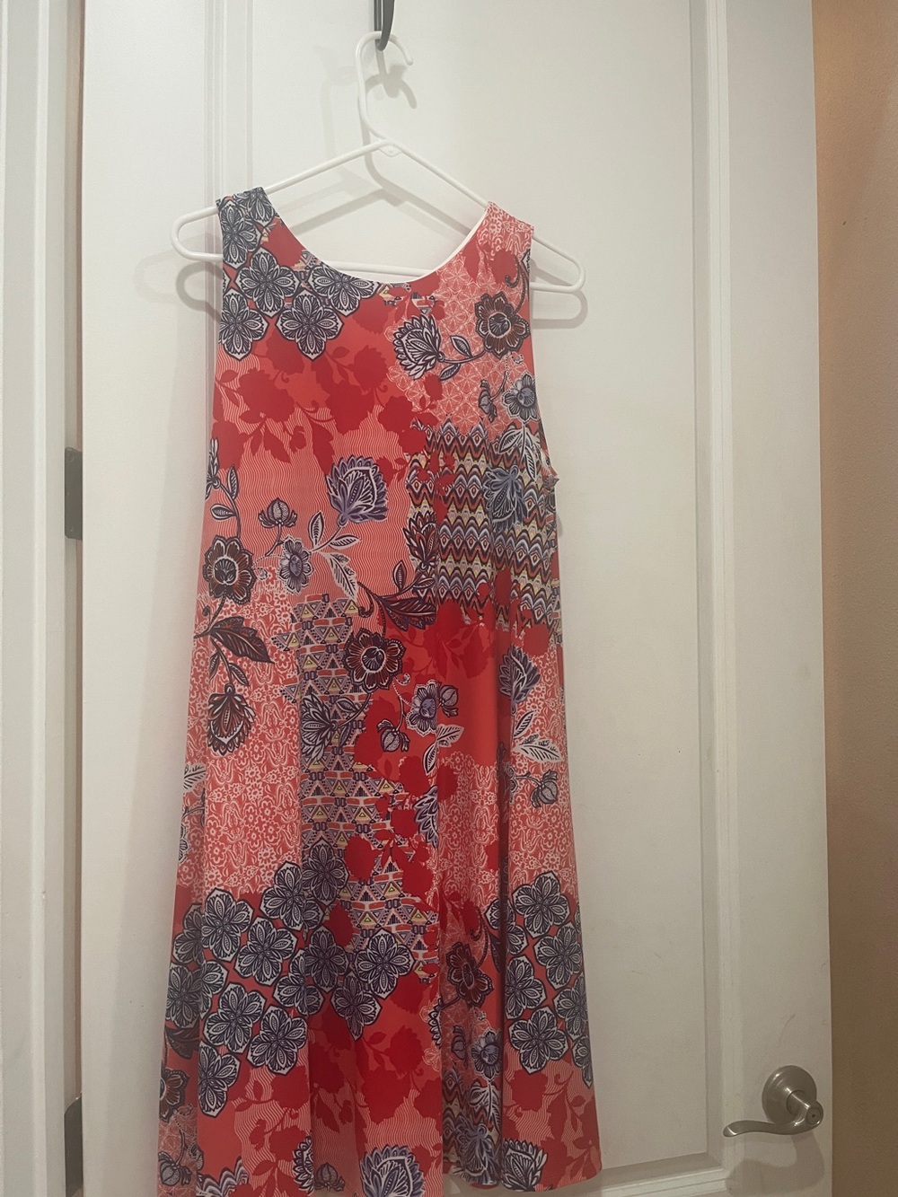 AK Anne Klein Floral Sleeveless Dress XL Coral Pink Built-In Slip Lined
